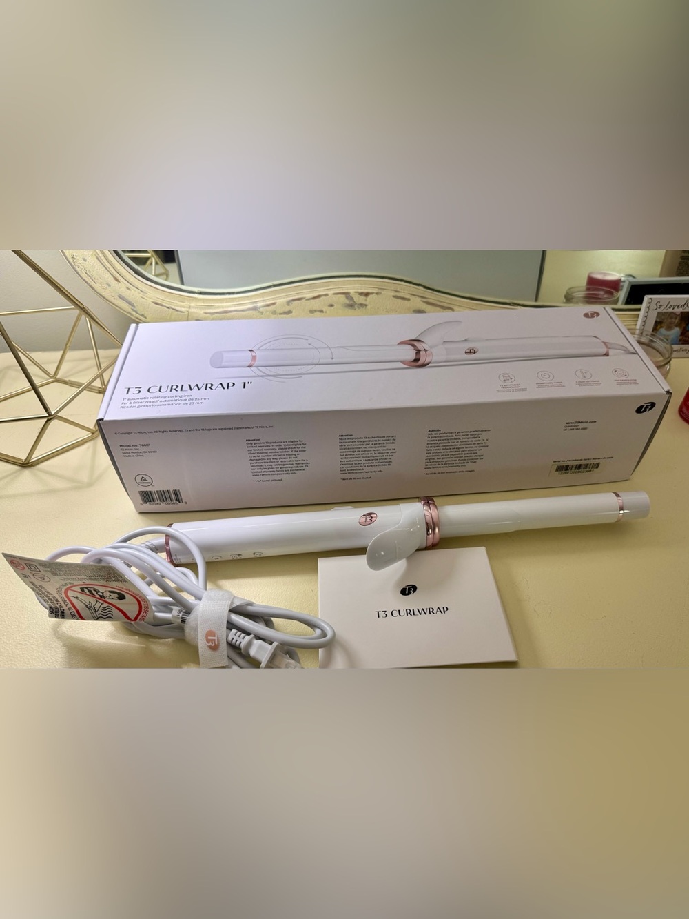 T3 CurlWrap 1” Automatic Rotating Curling Iron – White/Rose Gold